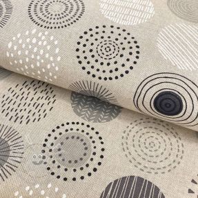 Dekostoff Linenlook Hand drawn circles grey