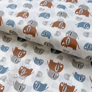 Baumwollstoff Elephants Snoozy brick