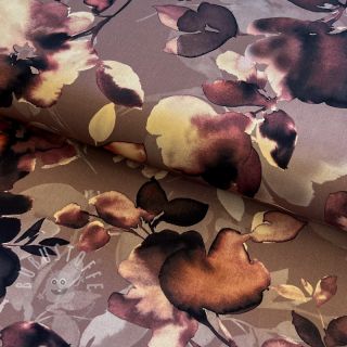 Viskosestoff Twill water painted floral brown digital print