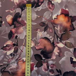 Viskosestoff Twill water painted floral brown digital print