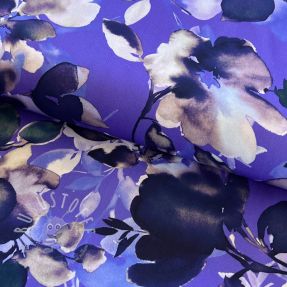 Viskosestoff Twill water painted floral blue digital print