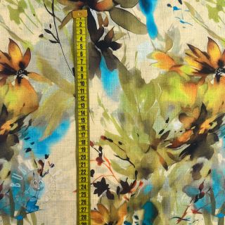 Leinen mit Baumwolle Faded flowers RAMIE green digital print