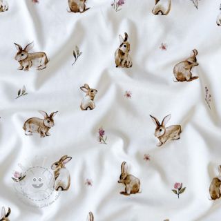 Jersey Rabbits and flowers white digital print