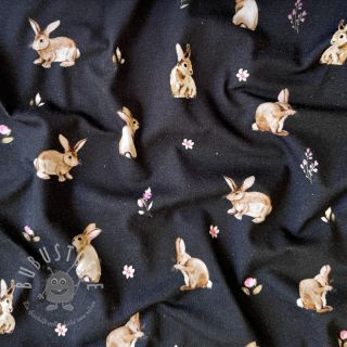 Jersey Rabbits and flowers navy digital print