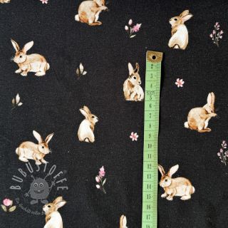 Jersey Rabbits and flowers navy digital print