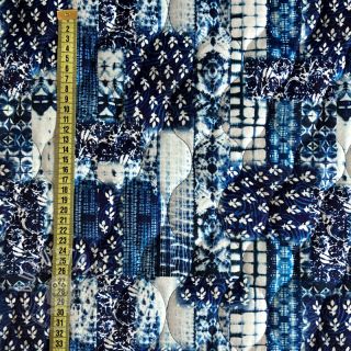 Steppstoffe VELVET Patchwork navy digital print