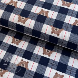 Baumwollstoff FLANNEL Bear check navy