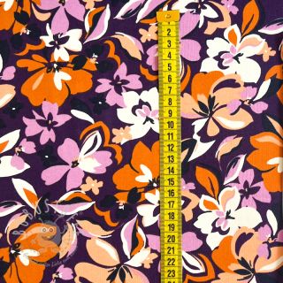 Sweatstoff Bright flowers design purple ochre