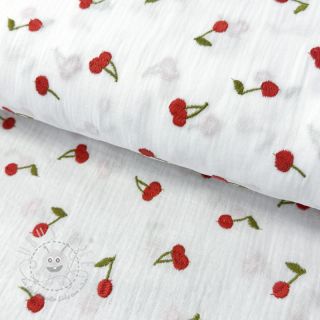 Double gauze/musselin EMBROIDERY Cherries white