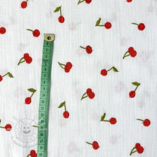 Double gauze/musselin EMBROIDERY Cherries white