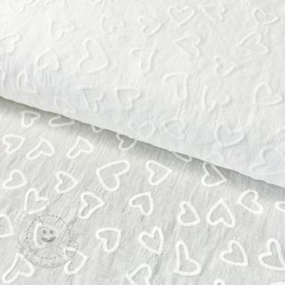 Baumwollstoff VOILE Embroidery Hearts white