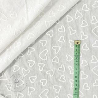 Baumwollstoff VOILE Embroidery Hearts white