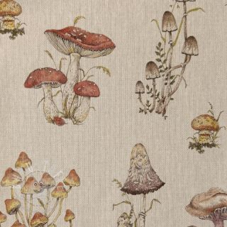 Dekostoff Linenlook premium Mushroom Hand Drawn digital print