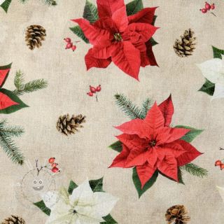 Dekostoff Classic Poinsettia Flower digital print