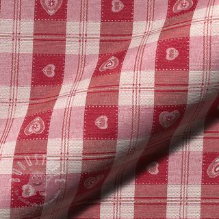 Dekostoff jacquard DOUBLE FACE Landhaus Heart Check dark red