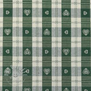 Dekostoff jacquard DOUBLE FACE Landhaus Heart Check forest green