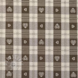 Dekostoff jacquard DOUBLE FACE Landhaus Heart Check taupe