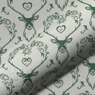 Dekostoff jacquard DOUBLE FACE Landhaus Deer Heart forest green