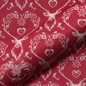 Dekostoff jacquard DOUBLE FACE Landhaus Deer Heart dark red