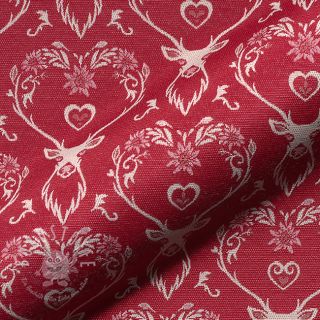 Dekostoff jacquard DOUBLE FACE Landhaus Deer Heart dark red