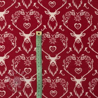 Dekostoff jacquard DOUBLE FACE Landhaus Deer Heart dark red