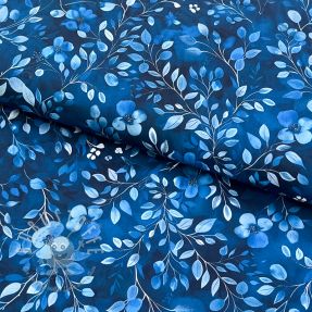 Baumwollstoff Blue leaves digital print