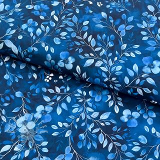 Baumwollstoff Blue leaves digital print