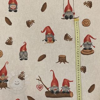 Dekostoff Linenlook Tomte hand drawn