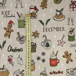 Dekostoff Linenlook Christmas doodle