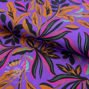 Baumwollstoff SATIN NERIDA HANSEN Lush leaves purple digital print