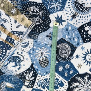 Dekostoff jacquard Tucan allover bleu