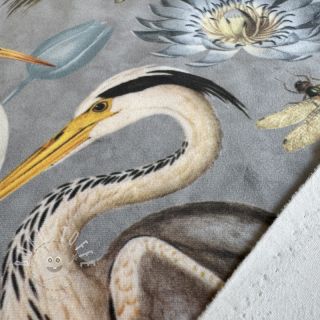 Dekostoff VELVET Heron bird steel grey