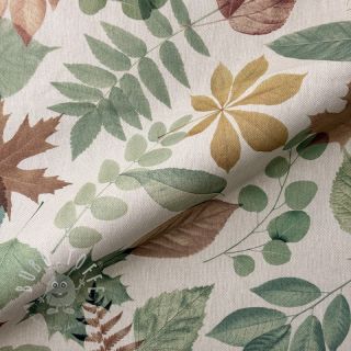 Dekostoff premium Linenlook Coloured Leaf Mix digital print