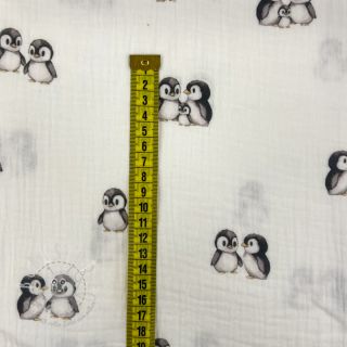 Double gauze/musselin Penguin white digital print ORGANIC