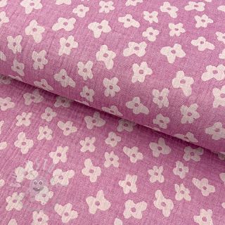 Double gauze/musselin JACQUARD Flowers cerise