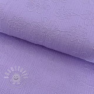 Double gauze/musselin EMBROIDERY Flowers lilac